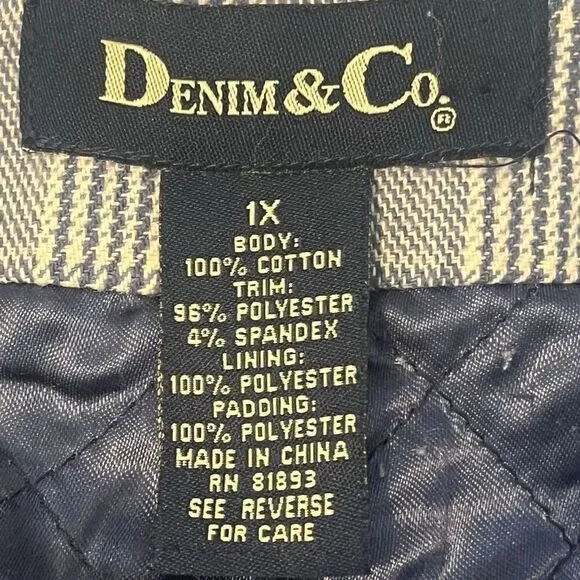 Denim &‎ Co. Plaid Chore Coat Quilted Lining Zip & Snap Closure Sz 1X